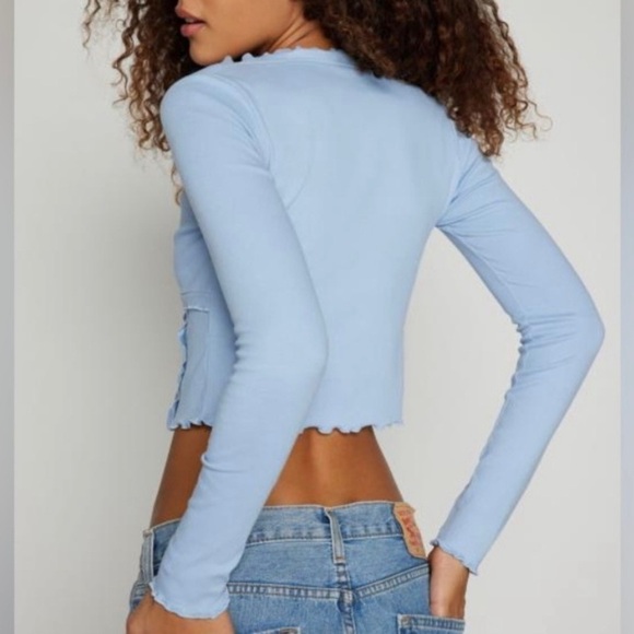 Kimchi Blue Urban Outfitters Light Blue Ribbed Ruffled Top XS - Picture 2 of 9